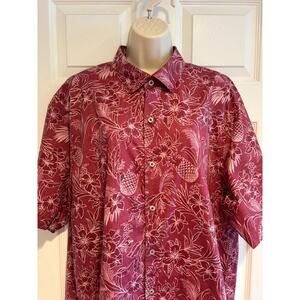 Tommy Bahama Men’s Hawaiian Shirt XL Burgundy Pima Cotton Tropical Aloha
